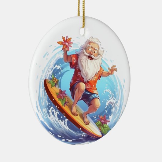 Kerst surfen waterverf Santa tekst toevoegen Keramisch Ornament (Rechts)