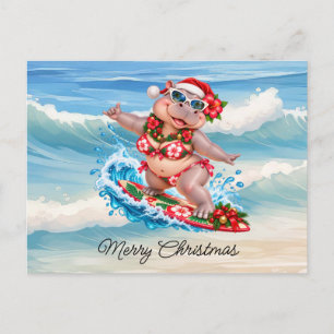 Kerst Surfende Nijlpaard Bikini op surfplank Feestdagenkaart