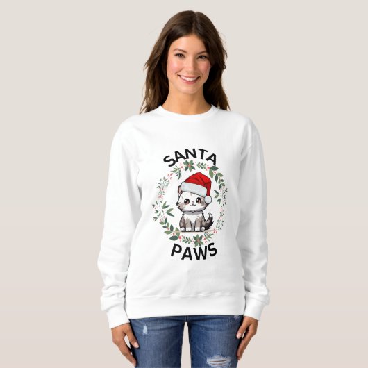 Kerst Sweatshirt Dames - Santa Paws Kat (Voorkant volledig)