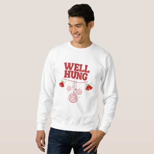Kerst Sweatshirt Mannen - Well Hung - Rood (Voorkant volledig)