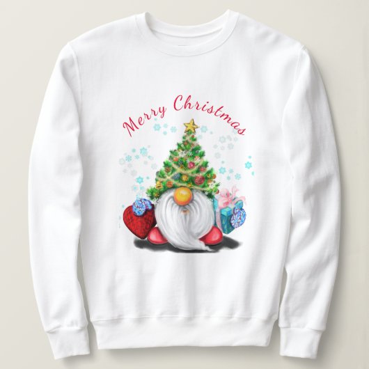 Kerst Sweatshirt Schattige Gnome met Gift (Design voorkant)
