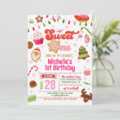 Kerst Sweet Een Verjaardag Uitnodiging - Meisje (Staand voorkant)