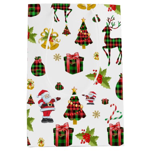 Kerst Symbolen Patroon Medium Cadeauzakje (Voorkant)