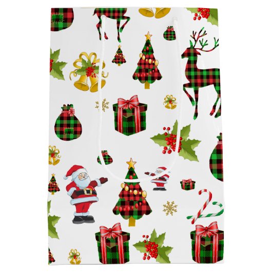 Kerst Symbolen Patroon Medium Cadeauzakje (Achterkant)