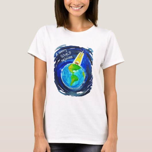 Kerst T-shirt "Een vermoeide wereld" (Voorkant)