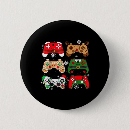 Kerst T-shirt Jongens Santa Elf Gaming Controllers Ronde Button 5,7 Cm (Voorkant)