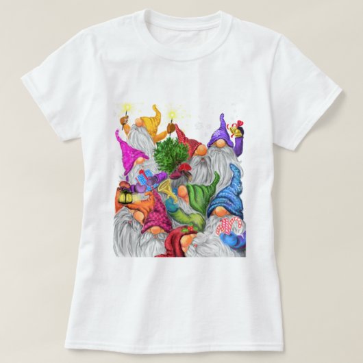 Kerst T-shirt met Happy Gnome Feestje (Design voorkant)