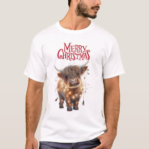 Kerst T-shirt met Schotse hooglander