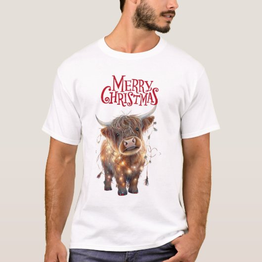 Kerst T-shirt met Schotse hooglander (Voorkant)