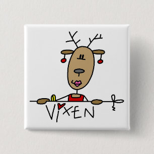 Kerst T-shirts en cadeaus met rendier Vixen Vierkante Button 5,1 Cm