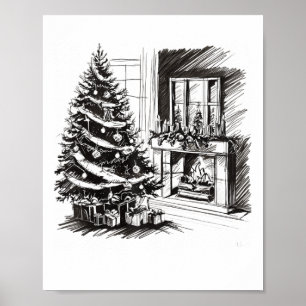 Kerst T - shirts Xmas Sketch Pic Tree Cadeaus Cade Poster