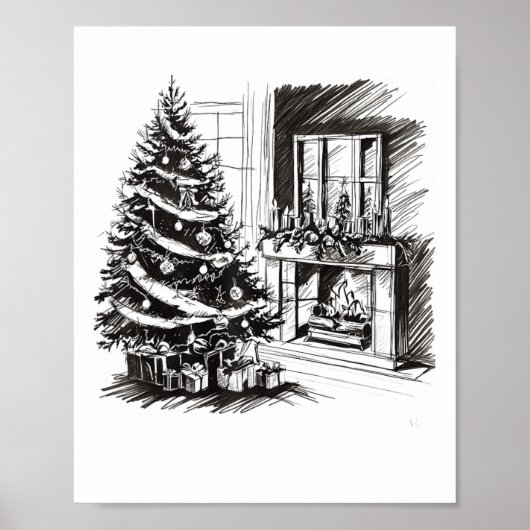 Kerst T - shirts Xmas Sketch Pic Tree Cadeaus Cade Poster (Voorkant)