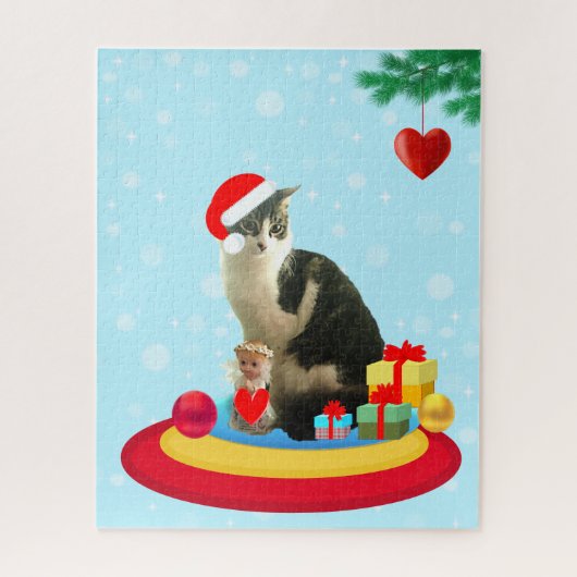 Kerst tabby kat en engel legpuzzel (Verticaal)