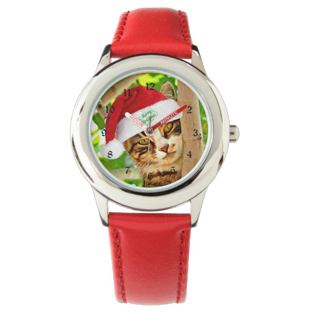 Kerst Tabby, kat in een boom. Horloge (Voorkant)