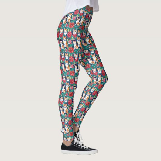 Kerst Tabby Katten met Poinsettias Leggings (Rechts)