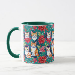 Kerst Tabby Katten met Poinsettias Mok