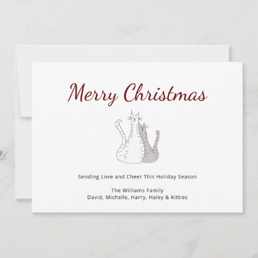 Kerst Tabby Katten Tekenen Feestelijke Script Feestdagenkaart (Voorkant)