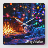 Kerst tabby slapende kat warm decor vierkante klok (Voorkant)