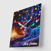 Kerst tabby slapende kat warm decor vierkante klok (Hoek)
