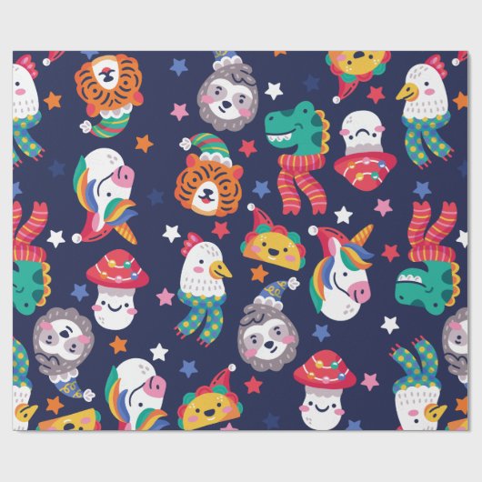 kerst taco paddestoel kip tijger cadeaupapier (Vlak)