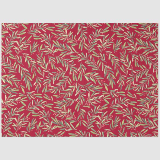 Kerst takken en bessen op rood tissuepapier (Voorkant)