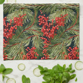 Kerst takken en bessen theedoek (Gevouwen)