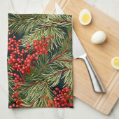 Kerst takken en bessen theedoek (Quarter Fold)
