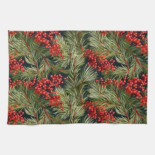 Kerst takken en bessen theedoek (Horizontaal)