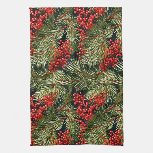 Kerst takken en bessen theedoek (Verticaal)