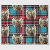 Kerst Tartan blauw rendier Cadeaupapier (Vlak)