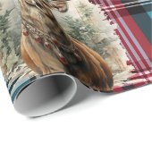 Kerst Tartan blauw rendier Cadeaupapier (Rol Hoek)