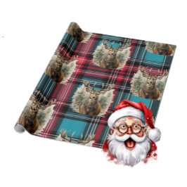 Kerst Tartan blauw rendier Cadeaupapier