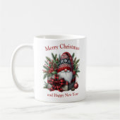 Kerst tartan boog en kabouter met cadeaus koffiemok (Links)