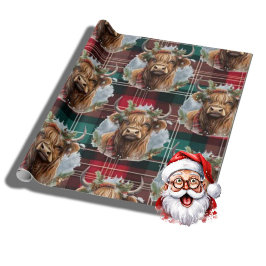 Kerst Tartan jager groen Highlander Koe Cadeaupapier