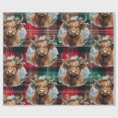 Kerst Tartan jager groen Highlander Koe Cadeaupapier (Vlak)