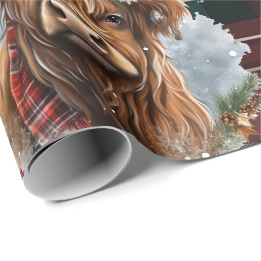 Kerst Tartan jager groen Highlander Koe Cadeaupapier (Rol Hoek)