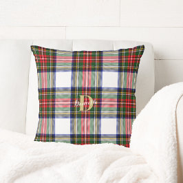 Kerst Tartan Monogram Naam Vakantie Patroon Kussen