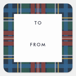 Kerst tartan navyblauw van en voor geschenk vierkante sticker