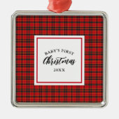 Kerst Tartan Plaid Baby's Eerste Kerstmis Metalen Ornament (Voorkant)