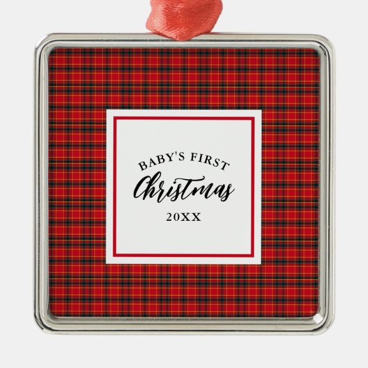 Kerst Tartan Plaid Baby's Eerste Kerstmis Metalen Ornament (Voorkant)