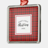 Kerst Tartan Plaid Baby's Eerste Kerstmis Metalen Ornament (Links)