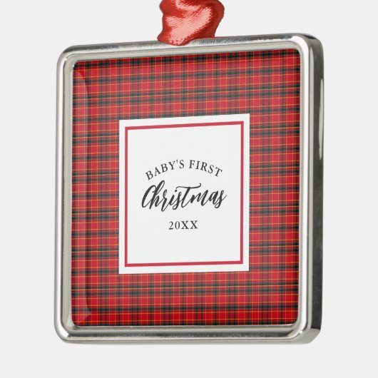Kerst Tartan Plaid Baby's Eerste Kerstmis Metalen Ornament (Links)