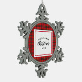 Kerst Tartan Plaid Baby's Eerste Kerstmis Tin Sneeuwvlok Ornament (Links)