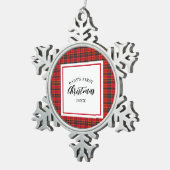 Kerst Tartan Plaid Baby's Eerste Kerstmis Tin Sneeuwvlok Ornament (Rechts)