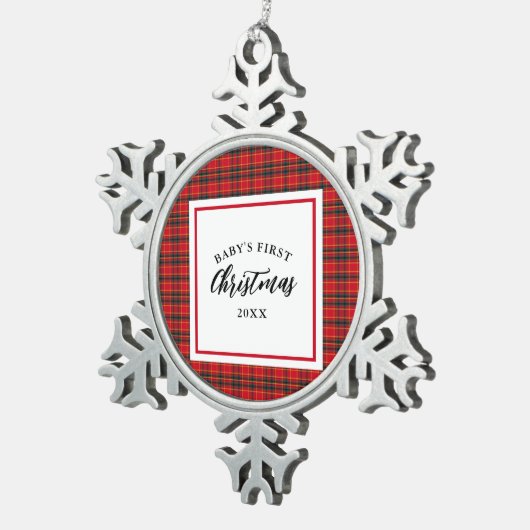 Kerst Tartan Plaid Baby's Eerste Kerstmis Tin Sneeuwvlok Ornament (Rechts)