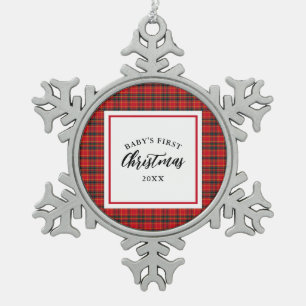 Kerst Tartan Plaid Baby's Eerste Kerstmis Tin Sneeuwvlok Ornament