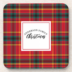 Kerst Tartan Plaid familienaam Bier Onderzetter