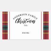 Kerst Tartan Plaid Familienaam Gift Rechthoekige Sticker (Voorkant)