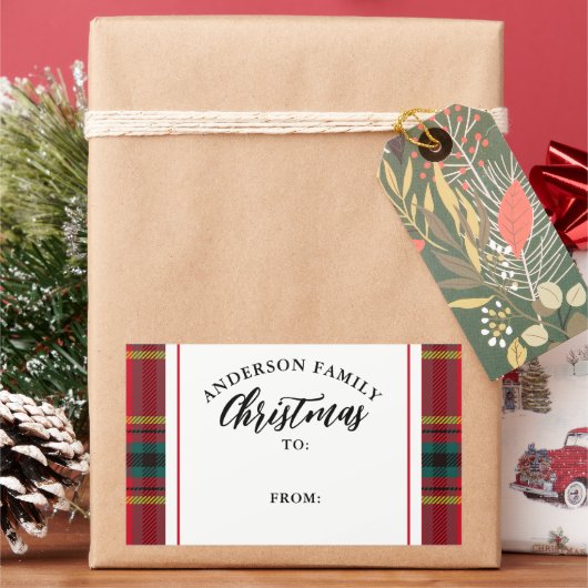 Kerst Tartan Plaid Familienaam Gift Rechthoekige Sticker (Feestdagen)