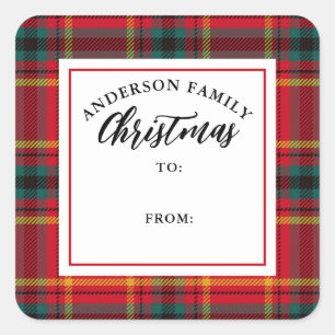 Kerst Tartan Plaid Familienaam Gift Vierkante Sticker